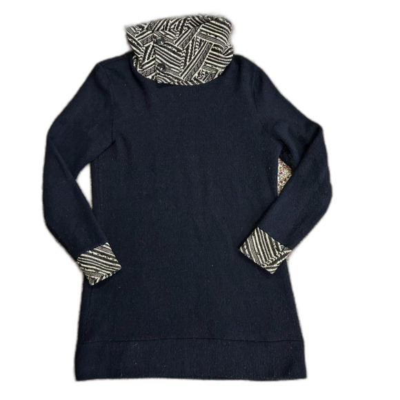 THML Navy Blue Sweater Knit LS Short Dress With Geometric Cowl Neck Size L - Picture 3 of 13